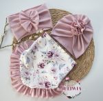 Komplet turban z dwustronną chustą z falbanką