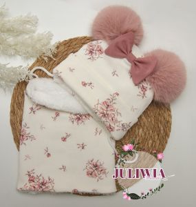 komplet zimowy czapka z dwoma pomponami z kominem