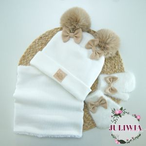 komplet zimowy czapka z pomponami z kominem 