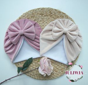 turban z weluru z kokardą ocieplany zimowy 