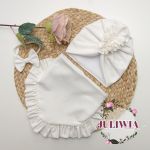turban z chustą z falbanką biały ecru 