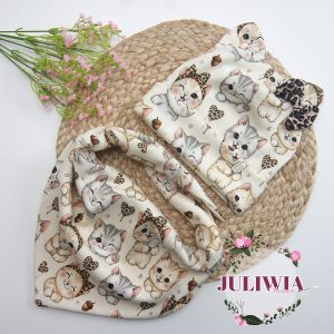 czapka z uszkami z chustą w kotki 