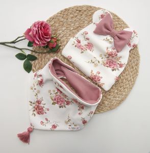 czapkaz uszkami  ala myszki Minnie z chustą 
