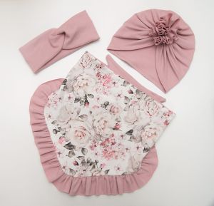 komplet 2w1 turban z dwustronną chustą z falbanką