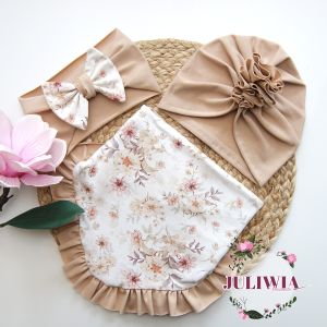 komplet 2w1 turban z dwustronną chustą beż